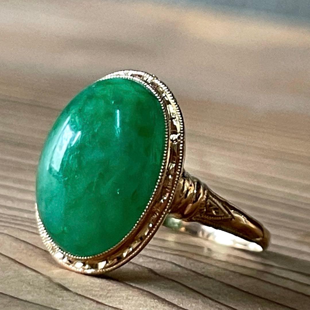 古いリング【m ヴィンテージ　アンティーク　レトロ　K18 翡翠？　ヒスイ？】 古いリング【m ヴィンテージアンティークレトロK18 翡翠？ヒスイ？】