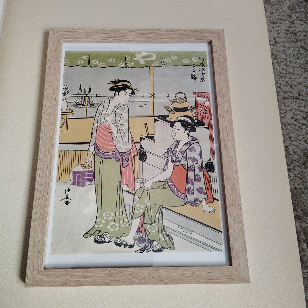 鳥居清長 浮世絵版画 美人画『涼 三ヶ津涼十景 高輪』B5特漉紙原寸大12