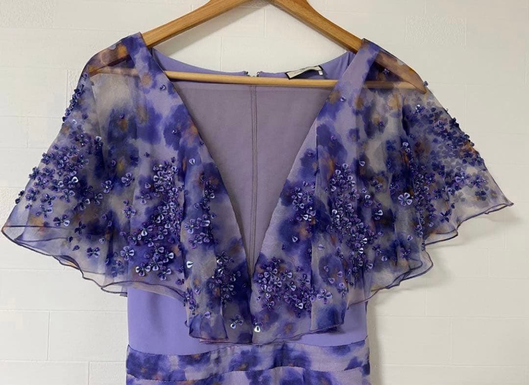 エリザベッタフランキ フリル付きビーズ装飾 ロングドレスM - メルカリ