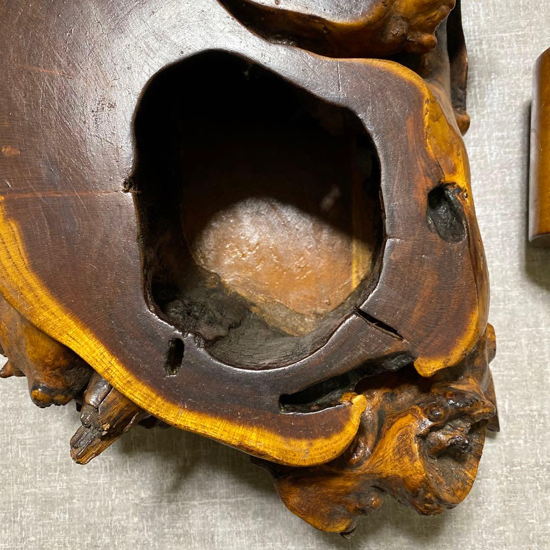 桑の木の切り株生花付き置物台 生花器 木工工芸品 ハンドメイド