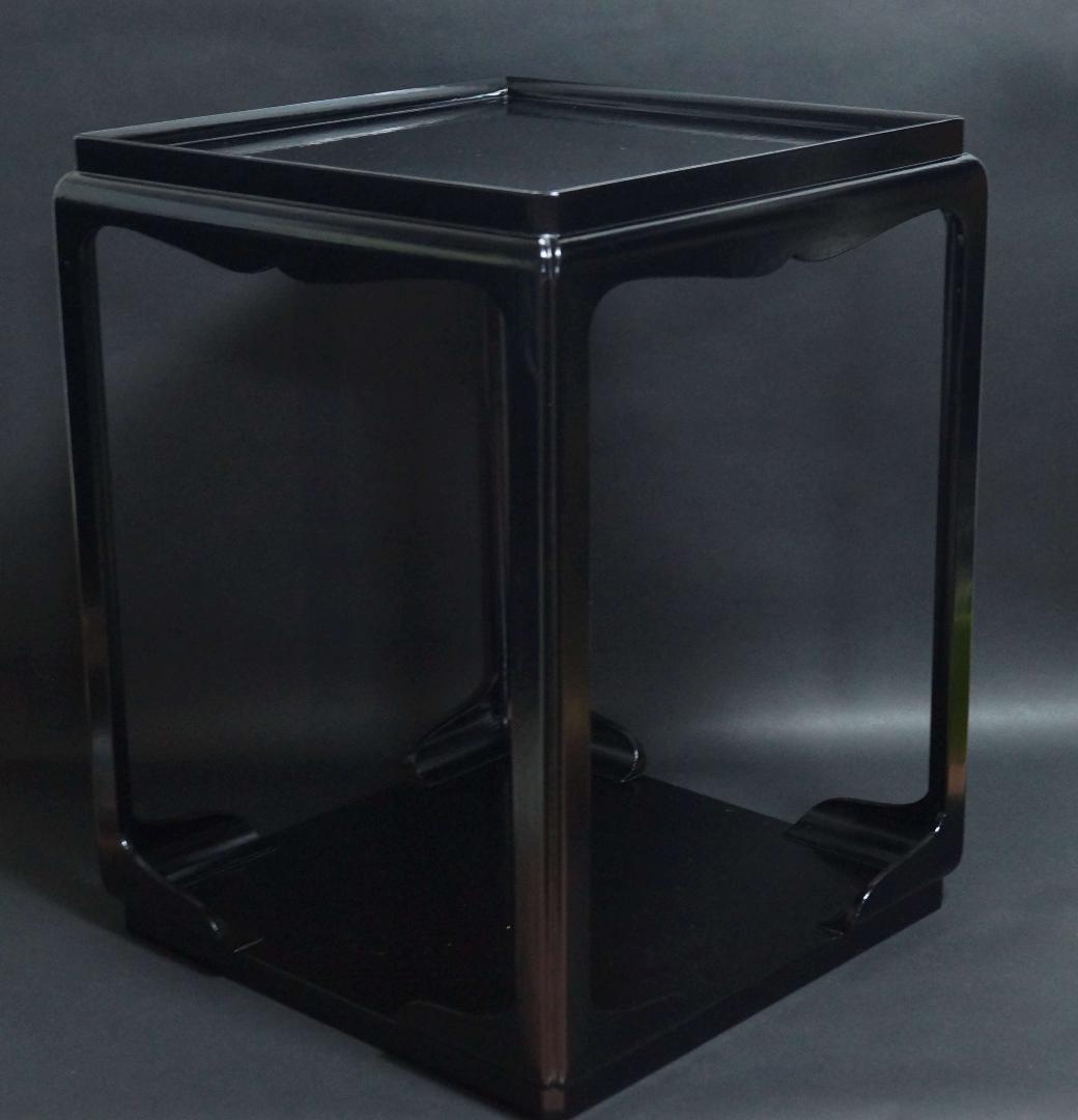 茶道具 鈴木光入作 高麗卓 黒一閑塗 木製漆塗り 共箱★時代物★