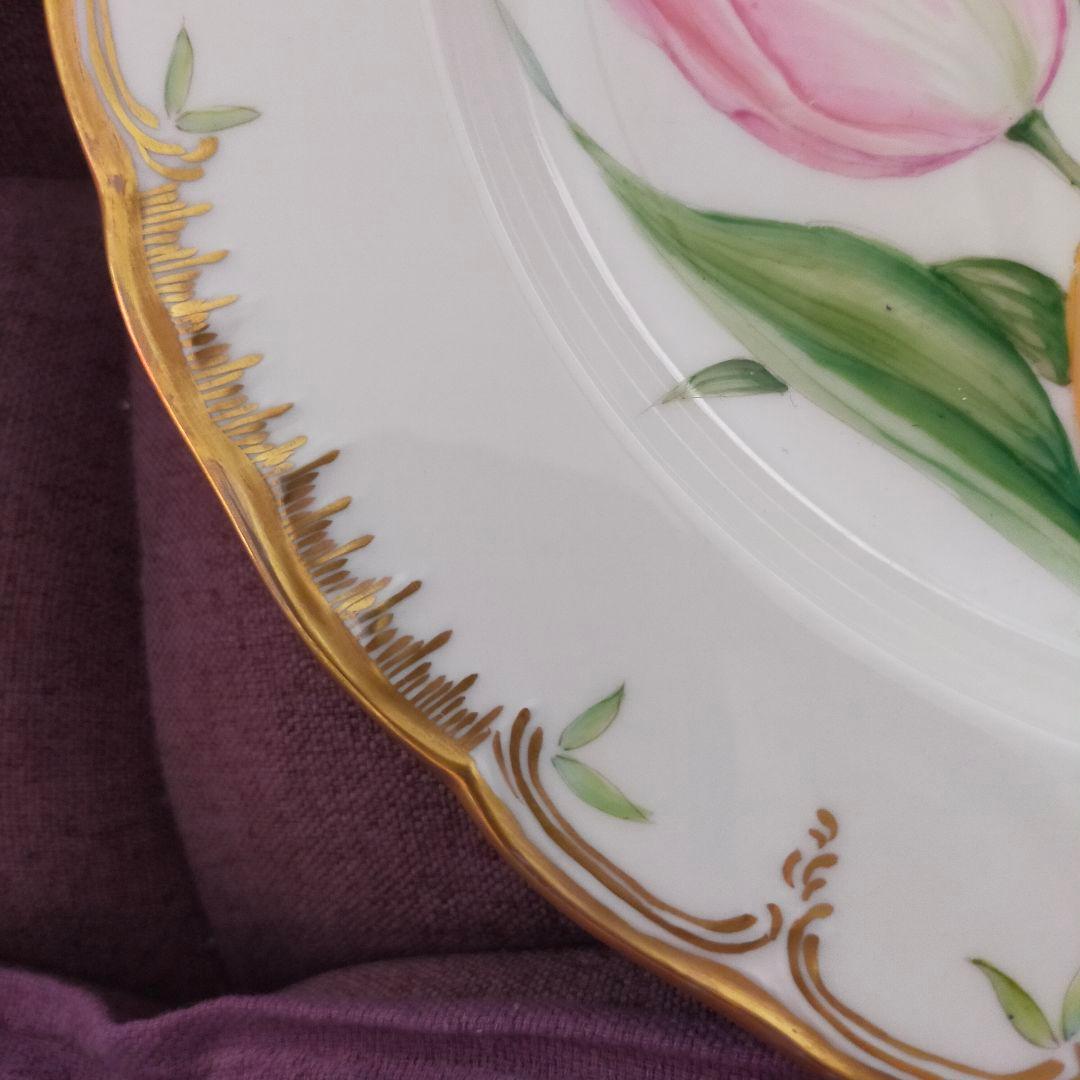 KPM ベルリン チューリップ 手描き? 金彩 アンティーク プレート 皿