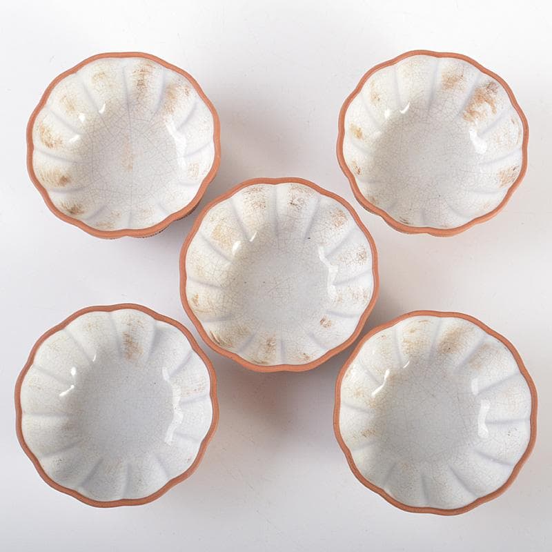 中国 紫砂 朱泥 内白釉 瓜形碗 煎茶器五客 V R6674E