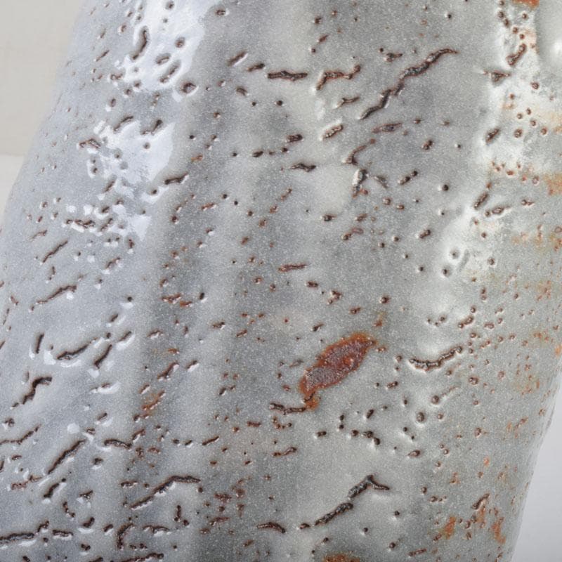 安藤日出武作　鼠志野　双耳花生　花瓶　共箱　V　8585