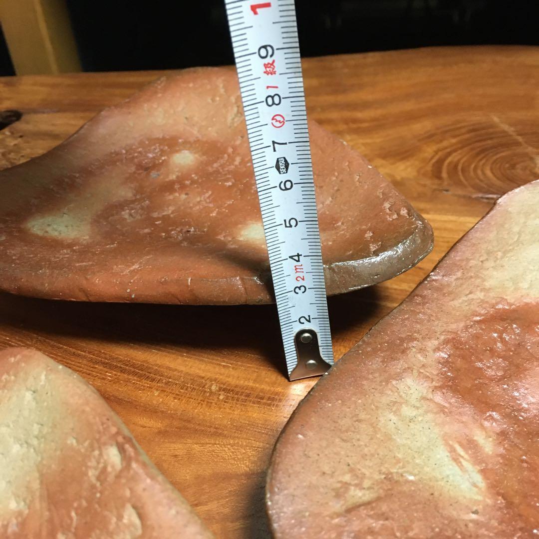 備前焼　緋襷　足つき三角タタキ皿　5客揃　たたき皿