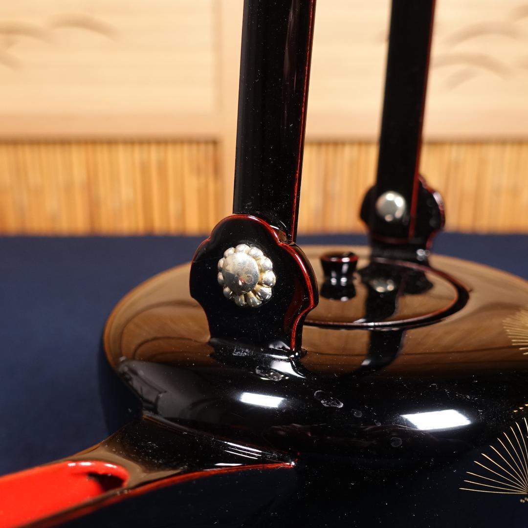 輪島塗 沈金師 小西寛 塗師 慶峰 合作 黒塗 沈金松図 屠蘇器