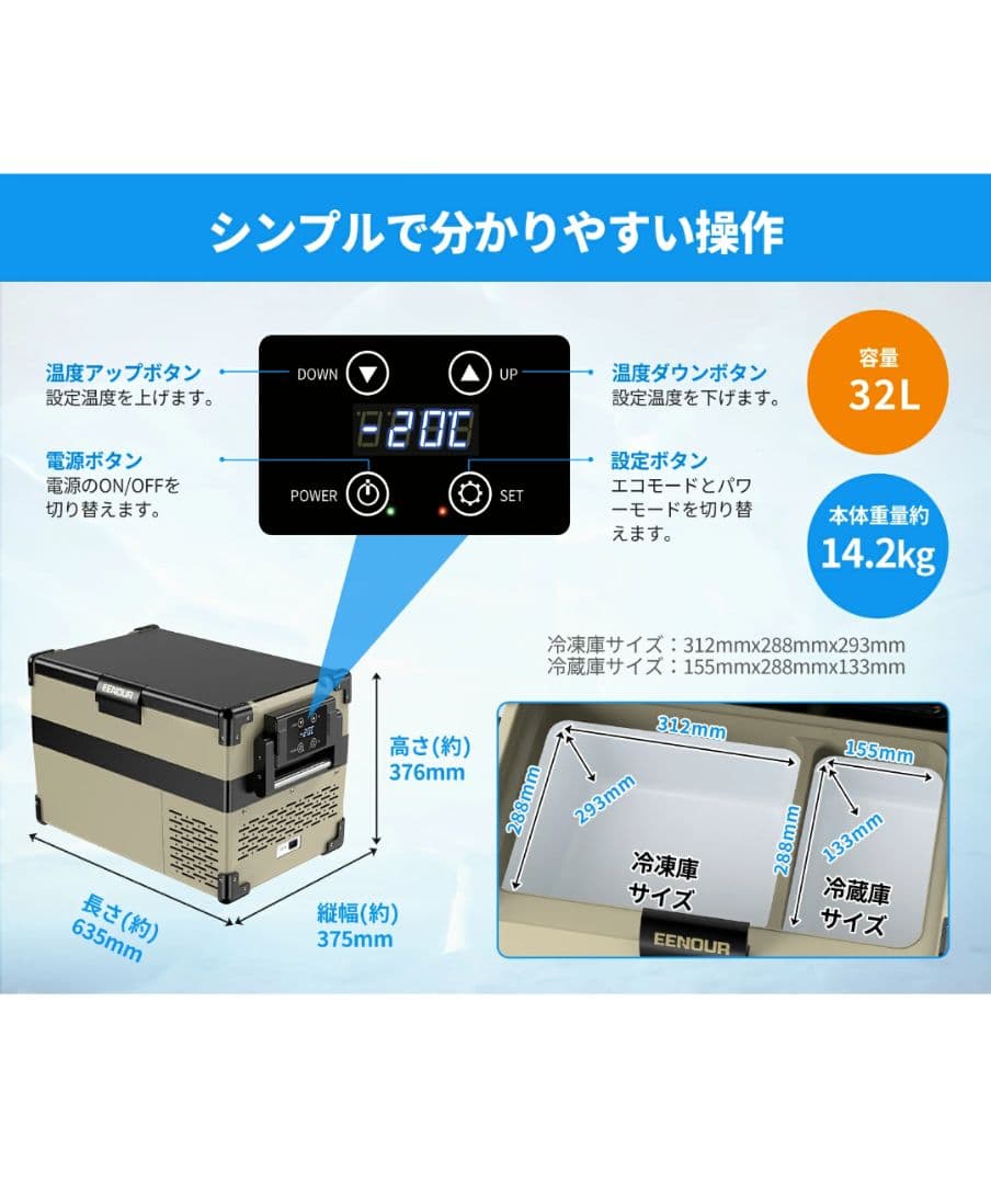 EENOUR ポータブル冷蔵庫 32L