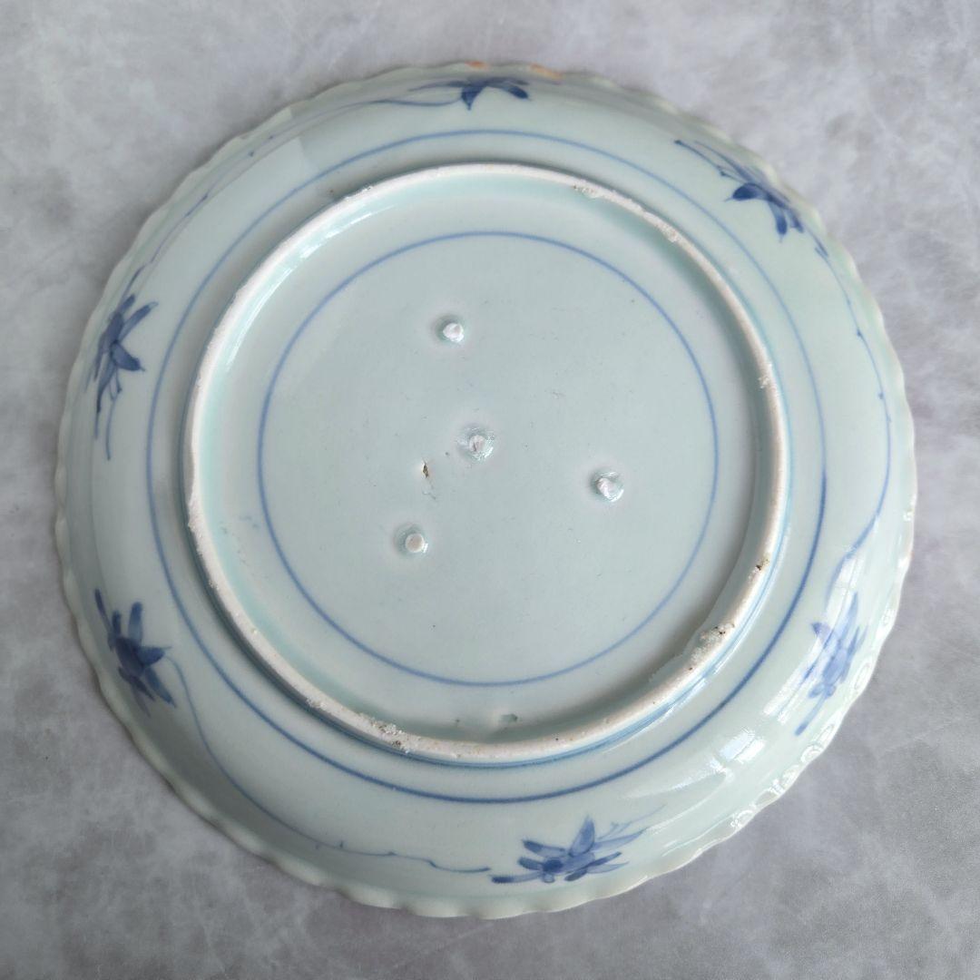 古伊万里 染付 葡萄文 六寸皿 江戸時代 骨董 アンティーク 金継ぎ 有田焼