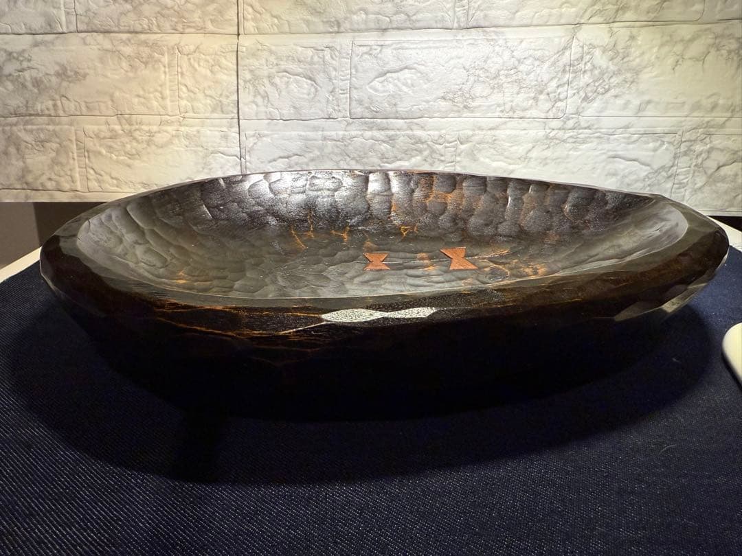 稀少★老松 古材 刳り貫き 楕円盆 煎茶道具 詫び寂 銘入り 33cm 職人技