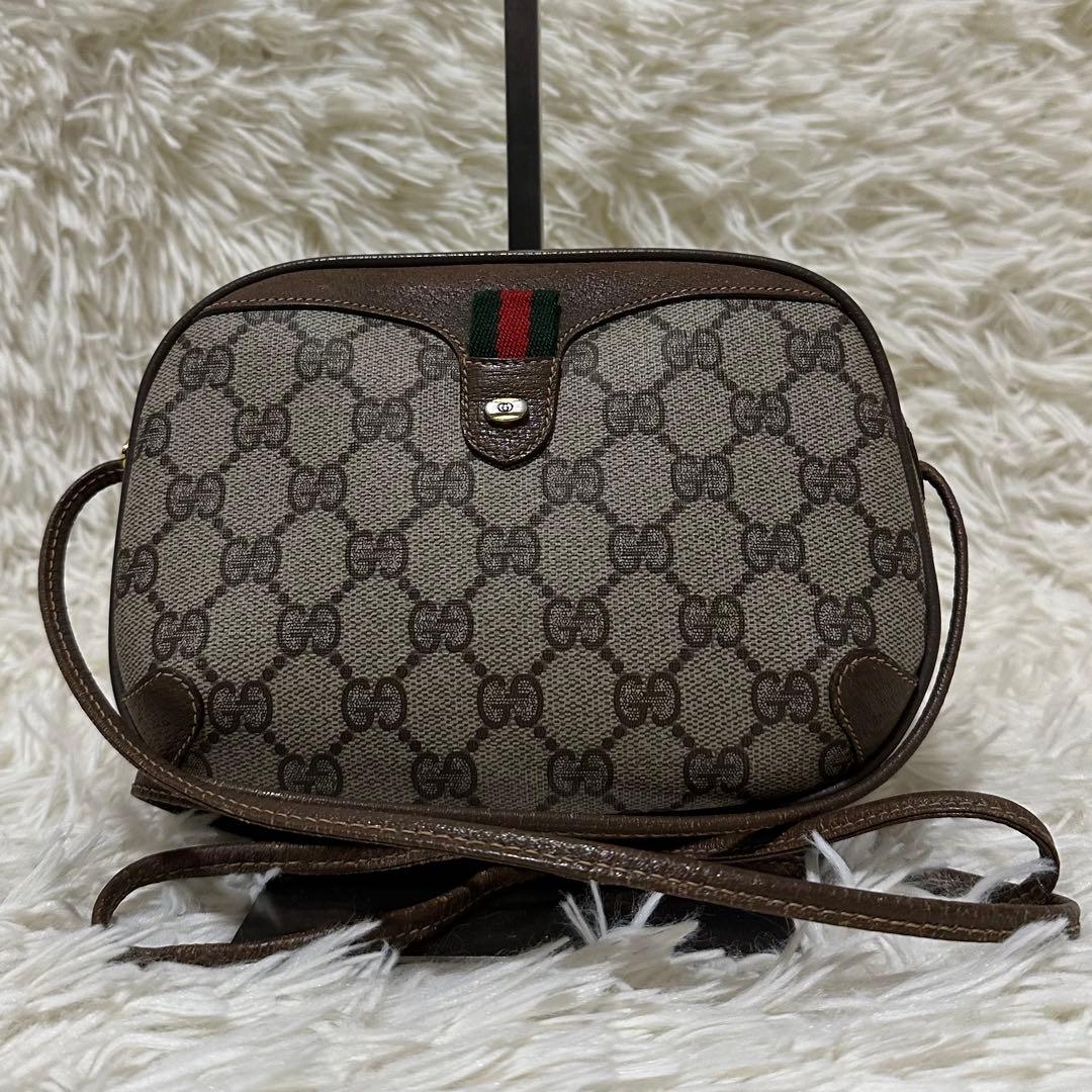 希少 レア オールドグッチ GG レザー ショルダーバッグ シェリーライン ロゴ