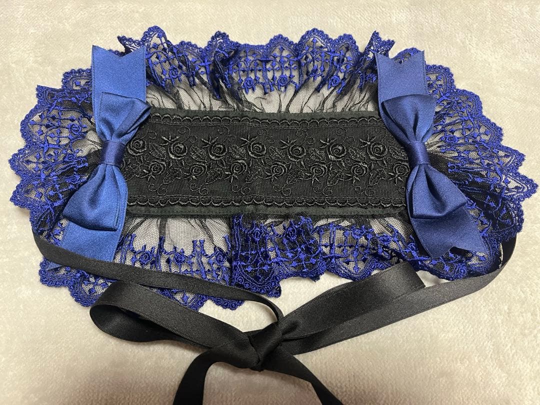 Moi-meme-Moitie クロスアーチレースヘッドドレス(黒青)