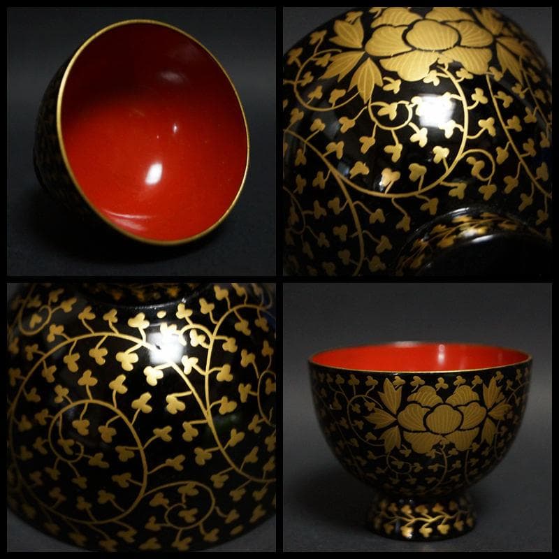 明治期 金蒔絵『牡丹唐草文』小型 木製御懸盤 一対 共箱☆時代物☆