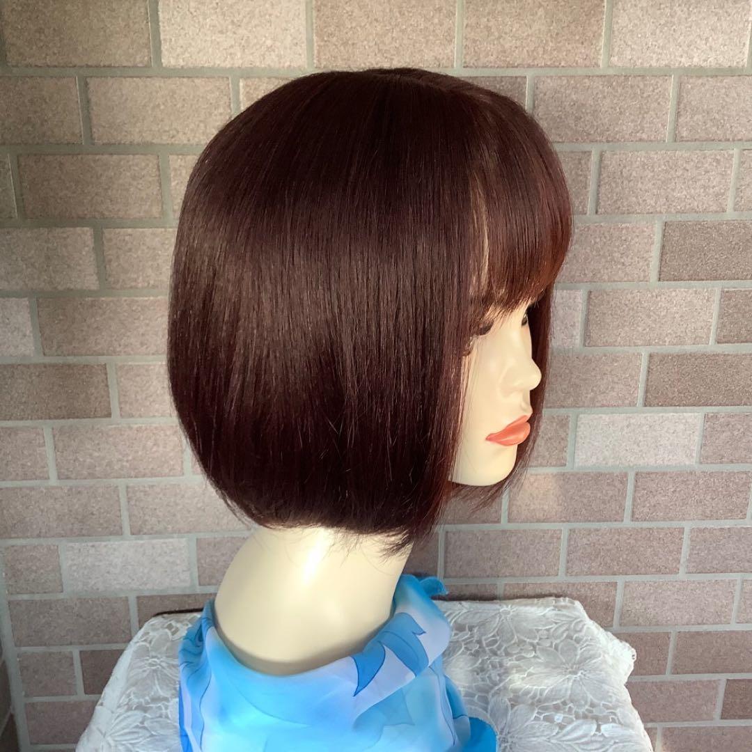 人毛100% 医療用 フルウィッグ ウィッグ ダークブラウンショート ストレート