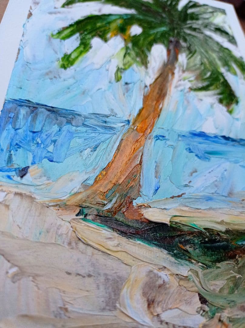 南国　ヤシの木　原画　オリジナル　トロピカル　手描き　油絵