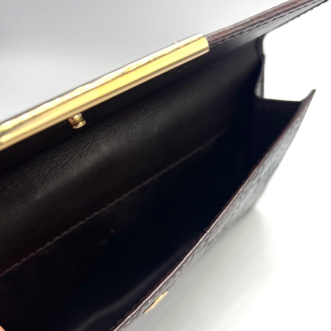 グッチ GG 長財布 シマ ブラウン シルバープレート レザー 本革　箱付き