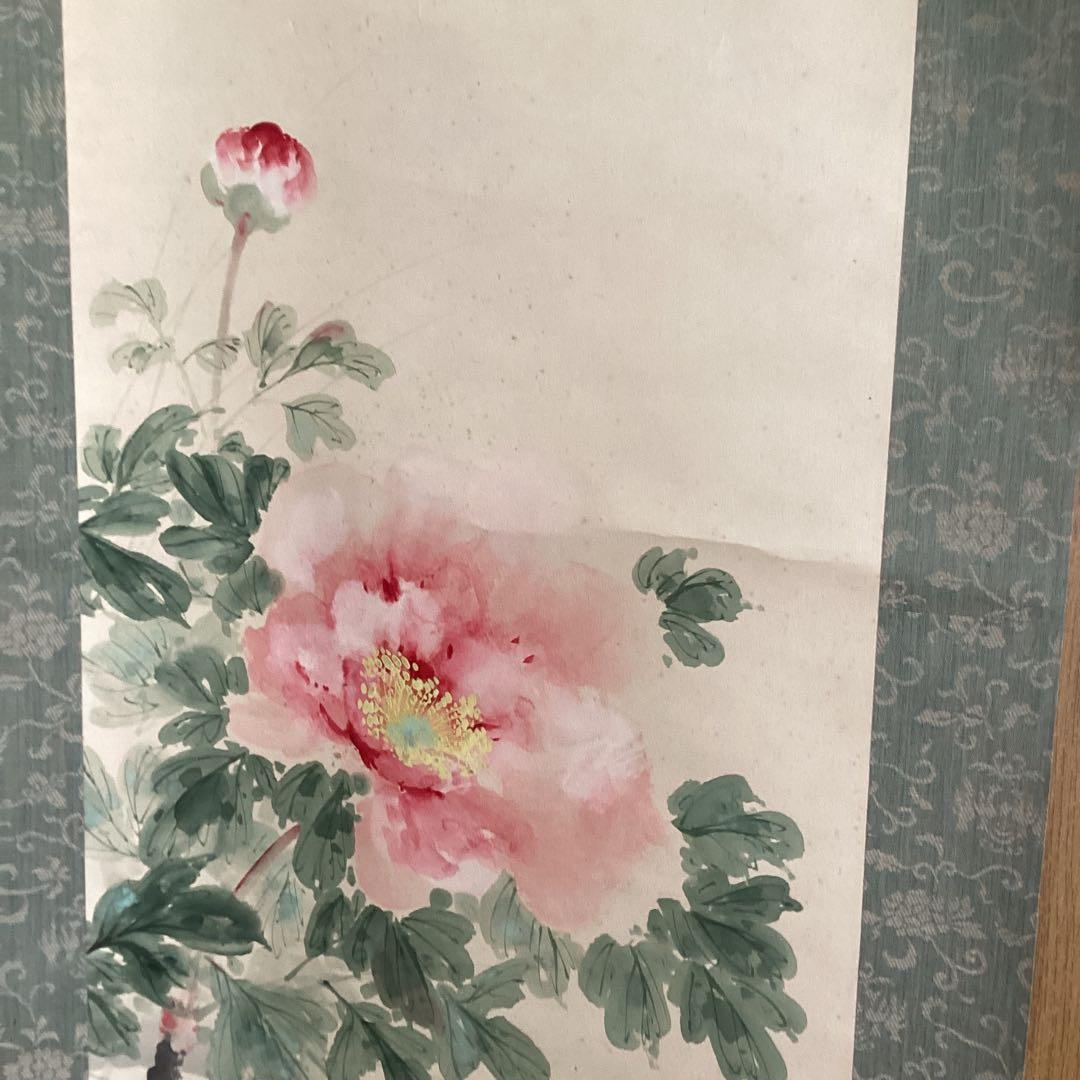 圭舟筆紙本　【芍薬に小禽図】　彩色画　掛け軸一幅　未鑑定品
