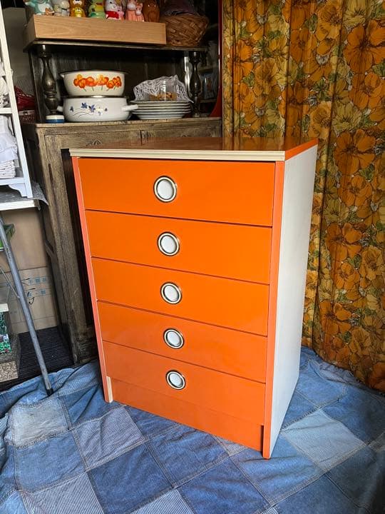 オレンジ チェスト 昭和レトロ レトロポップ インテリア 当時物 箪笥