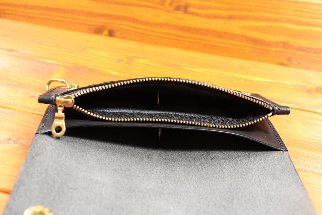 ロング　トラッカーウォレット 栃木レザー　真鍮