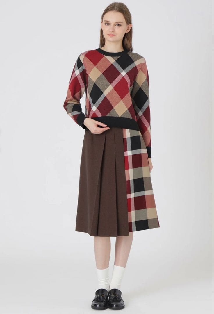 BLUE LABEL　ウールライクツイルパーシャルチェックスカート