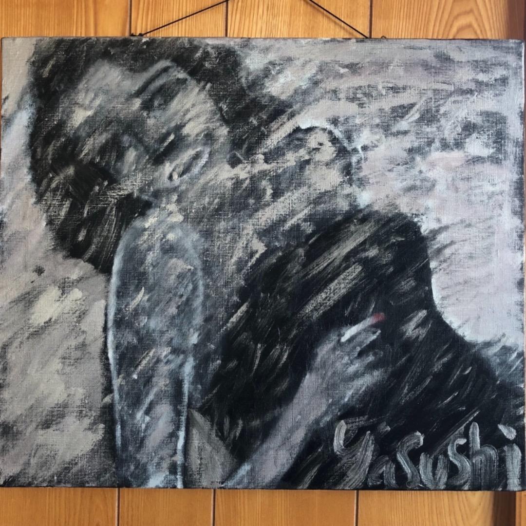 ハッピー招き猫日本画金箔額付(アンティーク)F8号画家小楠アキコ作品