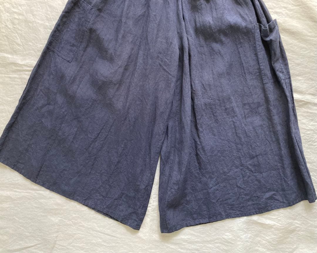 ヤンマ産業 リネンキュロットパンツ プラス10㎝丈 (ネイビー)