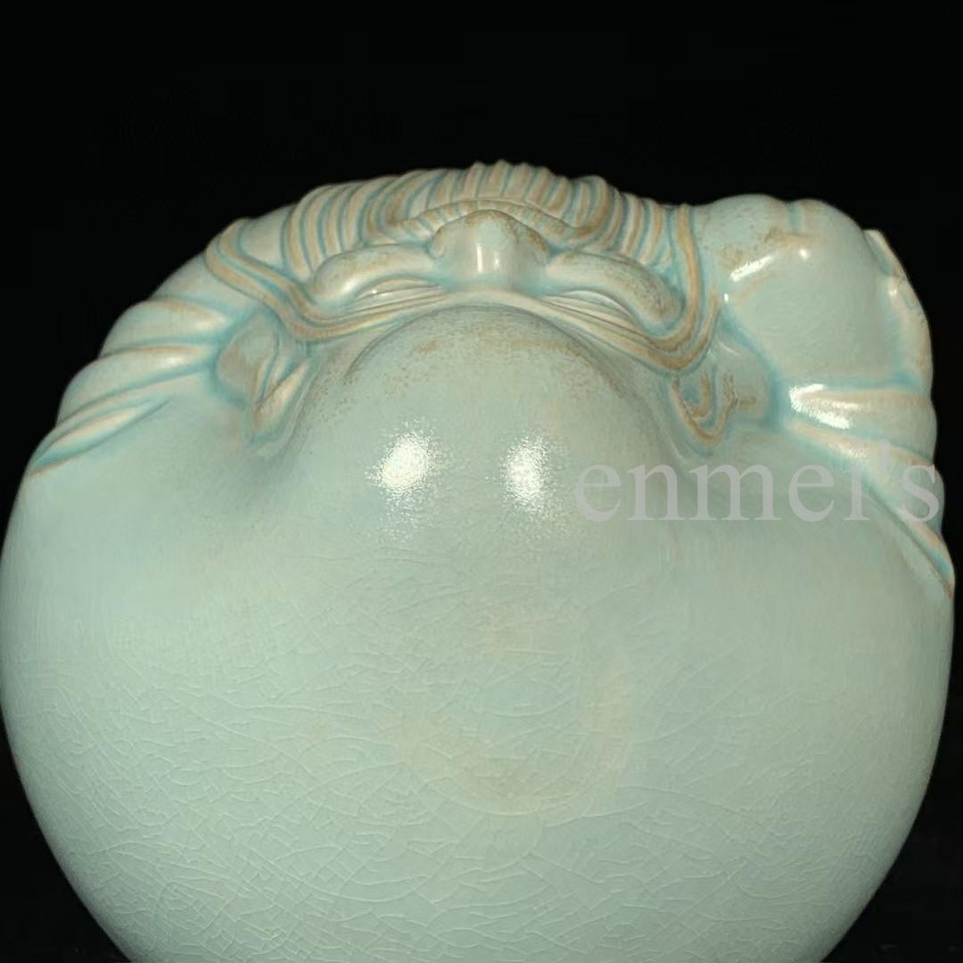 中国古美術・旧蔵品 宋代 汝窯 寿星像 青釉 雨過天青 装飾品・縁起物