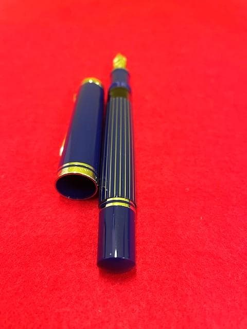 極美品 ペリカン M815 スーベレーン メタルストライプブルー EF 万年筆