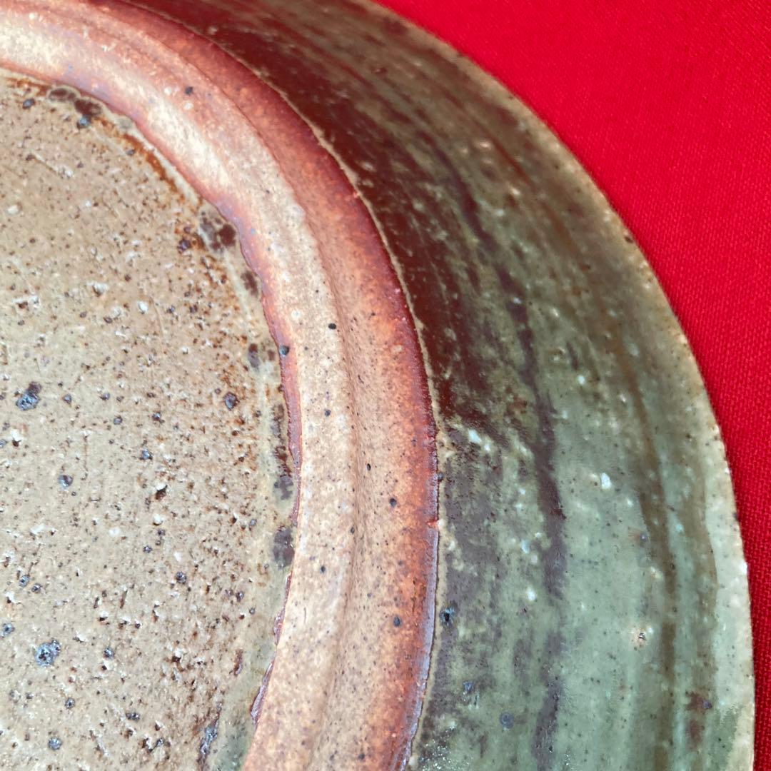 最終値下げ★永見鴻人作　迫力ある 大皿　印花文緑釉板造皿　陶芸　飾り皿　骨董品