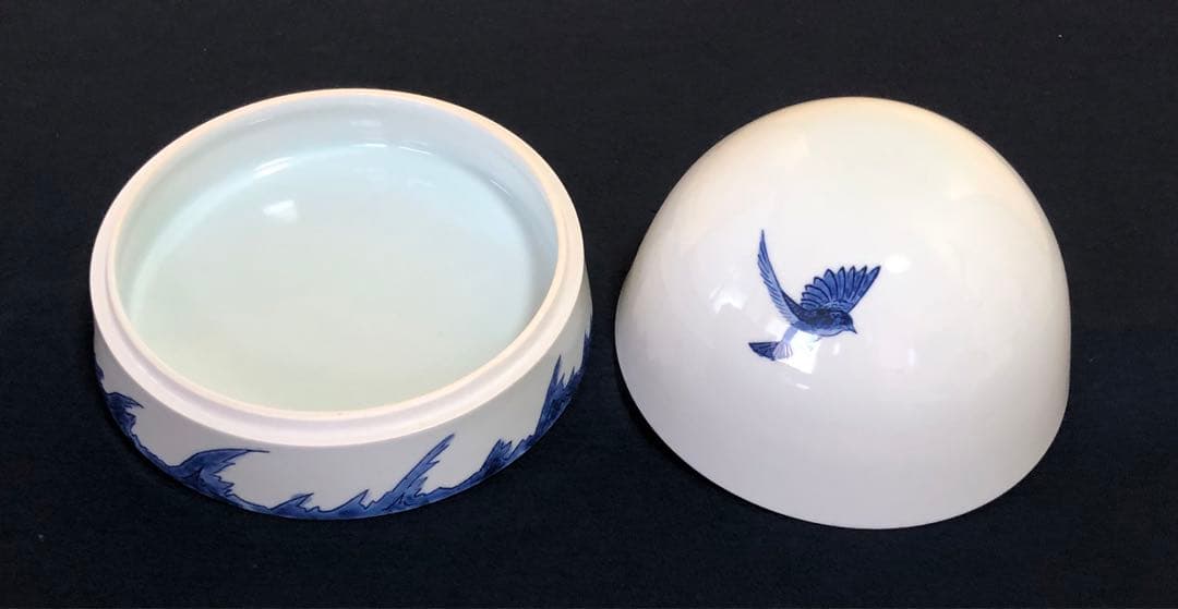 《レ》染付鳥 筥 菓子器 食籠 永楽紘一 永楽善五郎 共箱 251110う5
