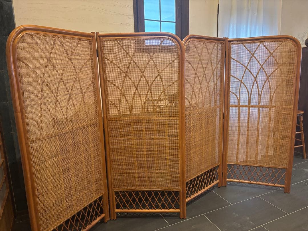 ラタン製アーチ型パーテーション 4つ折り