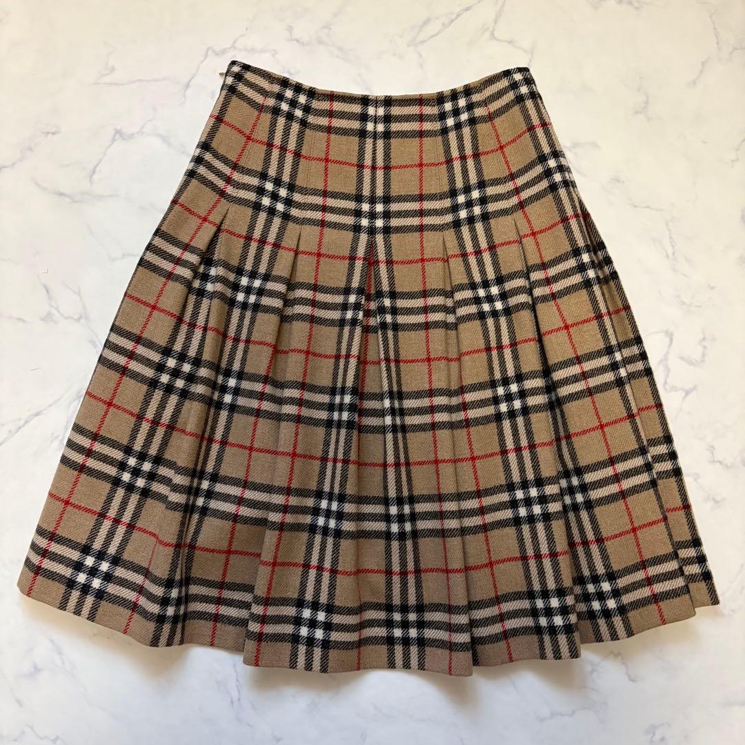 バーバリーロンドン ノバチェック プリーツスカート アルパカ混 ベージュ S