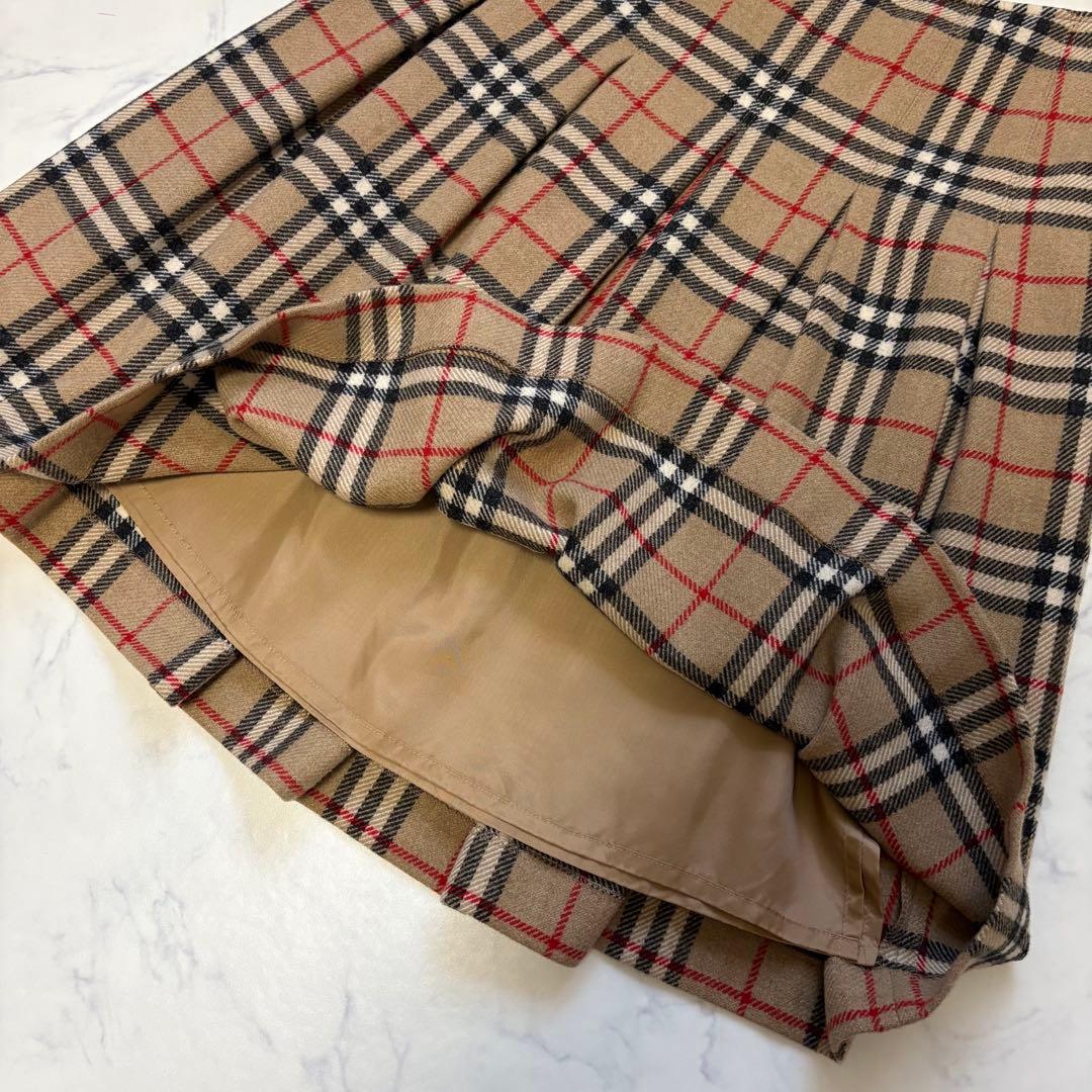 バーバリーロンドン ノバチェック プリーツスカート アルパカ混 ベージュ S