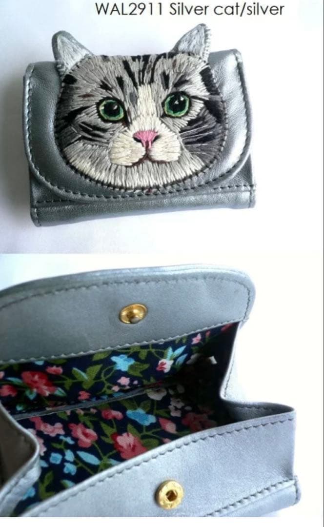 tamao world 折り財布 猫 ネコ ねこ ミニ財布 シルバー