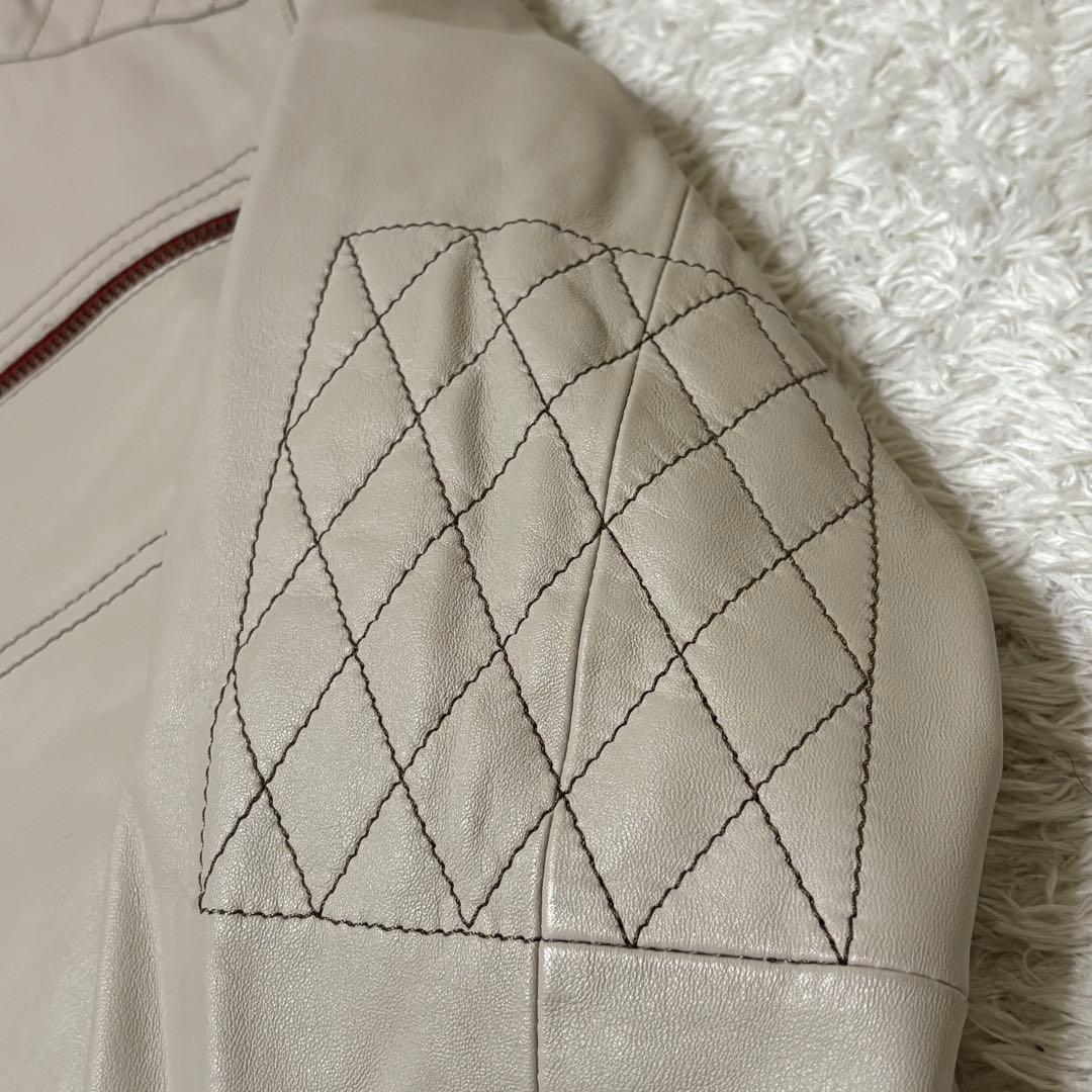 極美品 G-STAGE シングルライダースジャケット ライトグレー 羊革 M