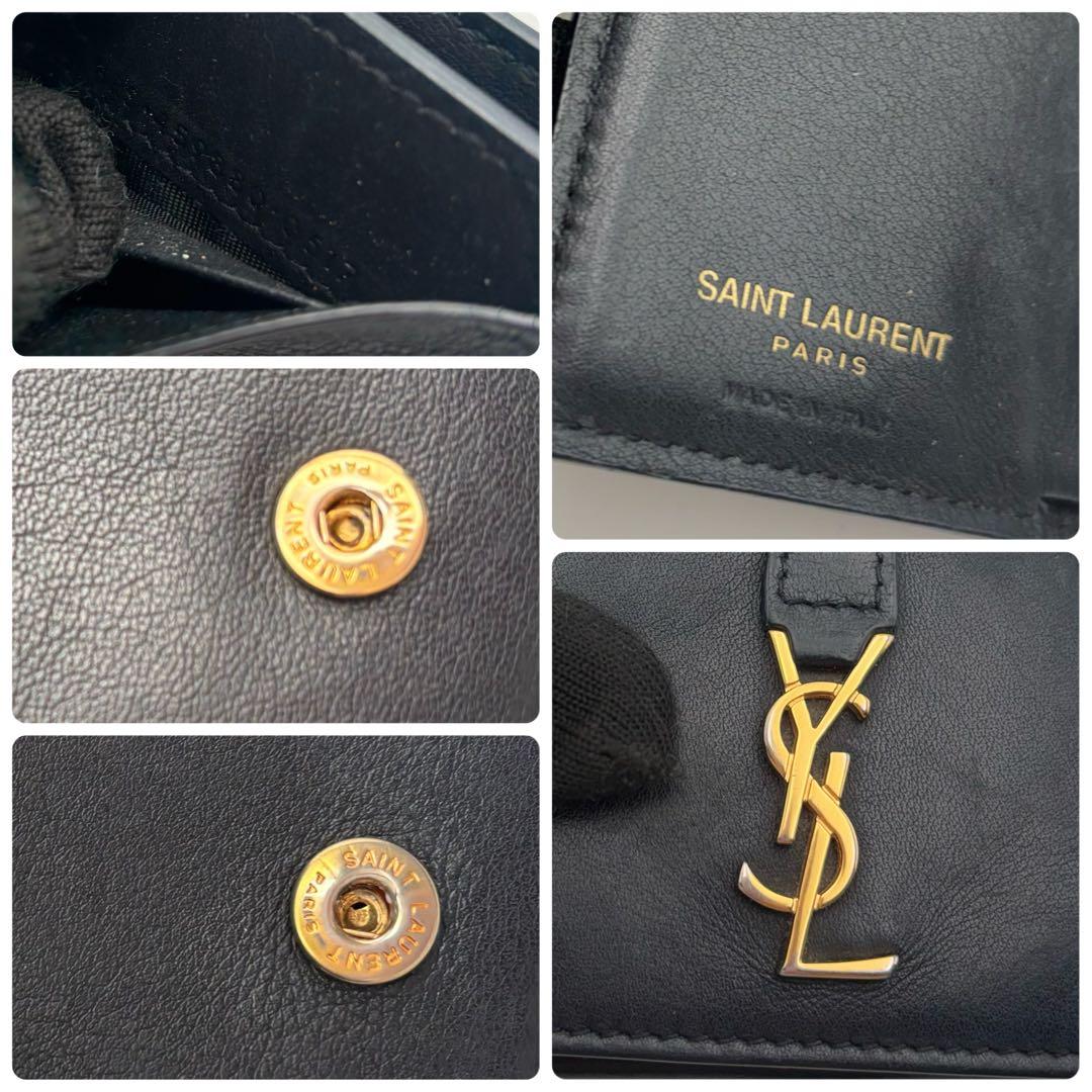 サンローラン　三つ折り　カサンドラ　ブラック　レザー　YSL ゴールド金具