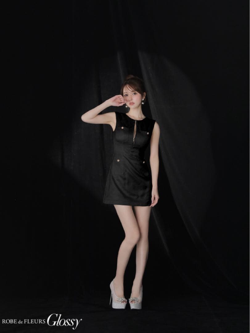 ROBE de FLEURS Glossy ブラック ドレス Sサイズ
