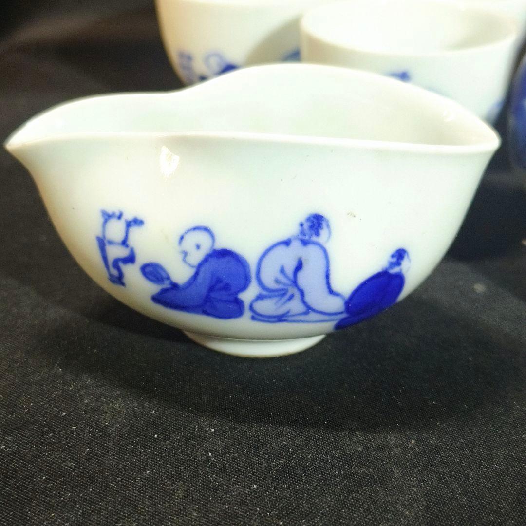 煎茶道具 染付宝瓶茶器 手描き唐子文 祥山造 骨董 時代物 薄手蒐集家
