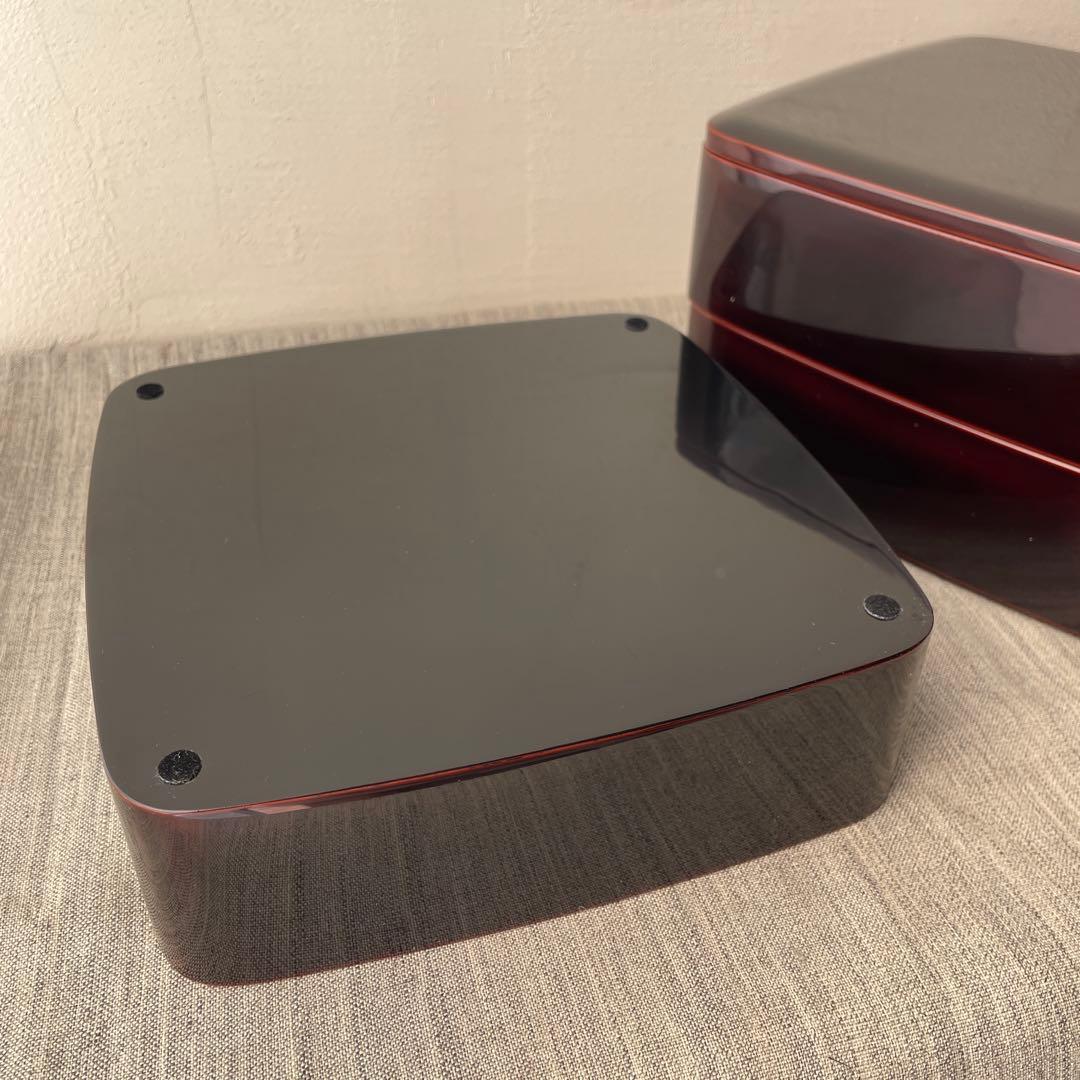 溜塗 木製 漆器 重箱 3段 19.5cm 黒　無地　胴張り