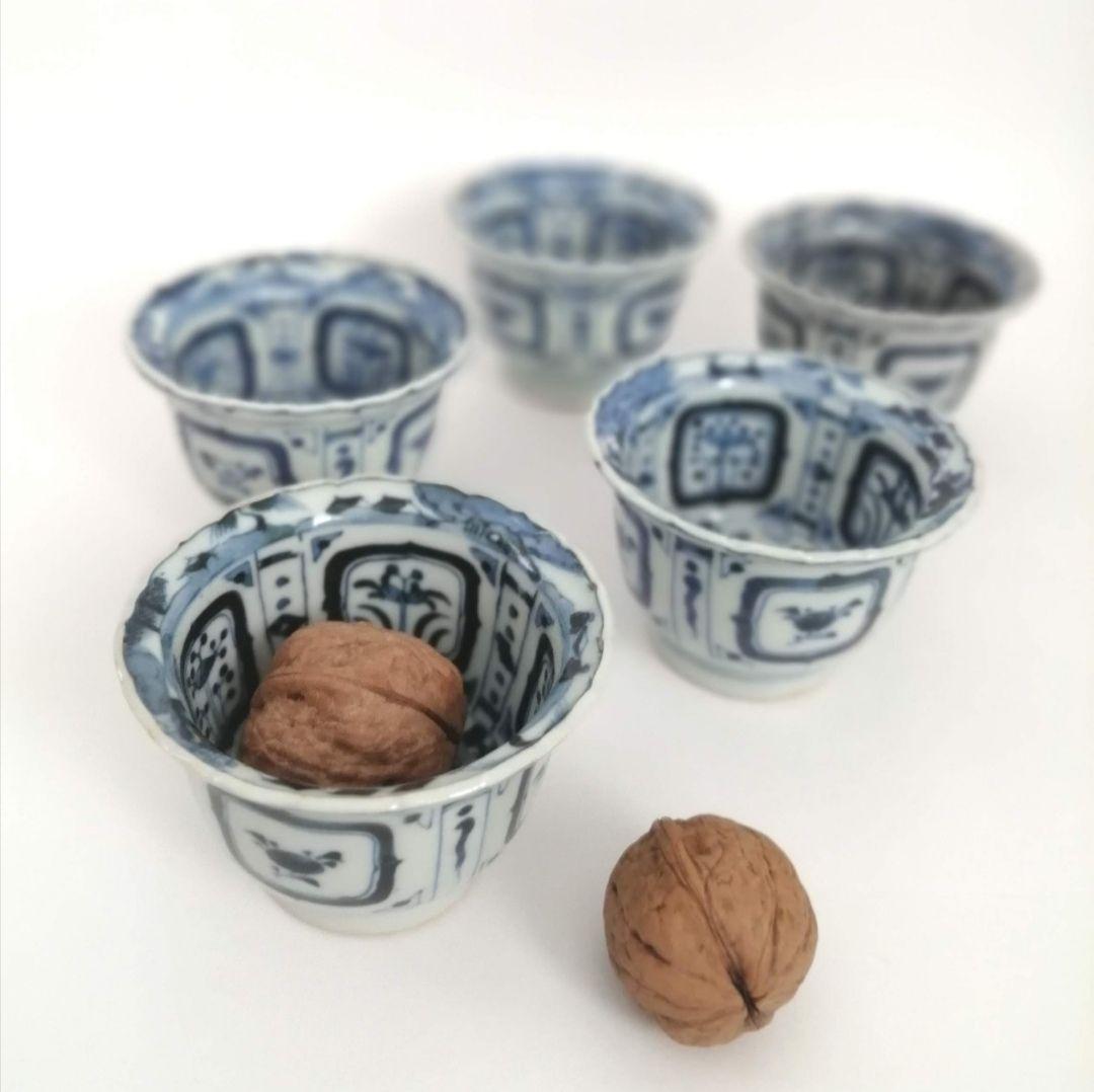 りりィ様専用 古伊万里 山葡萄と蝶図蕎麦猪口1客 芙蓉手小向付2客