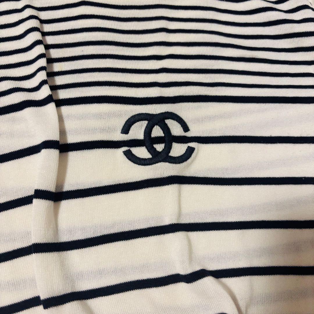 CHANEL ノースリーブ　コットン　ホワイト×ブラック　ボーダー　トップス