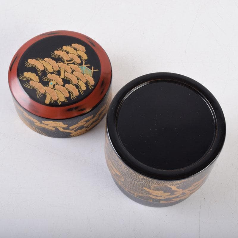 山中漆器 加賀蒔絵師 和田寿峰作 面根来 住吉蒔絵 茶器 共箱 V 8550