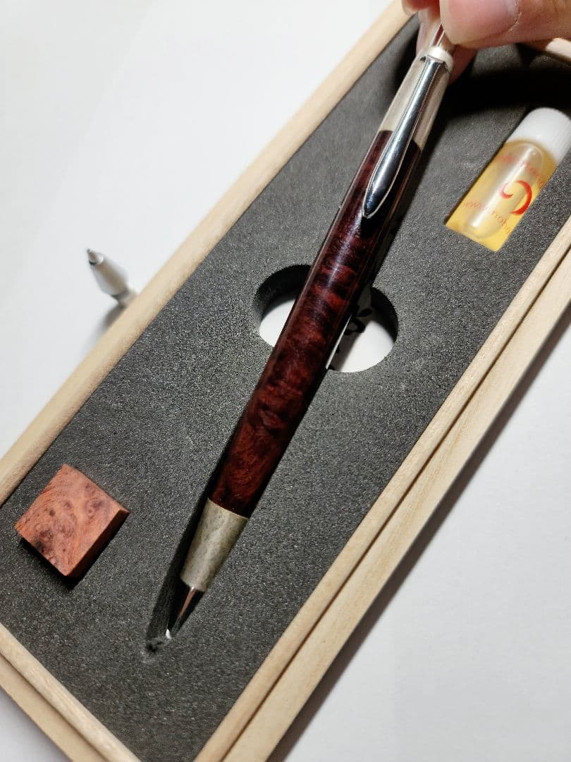 野原工芸 特上花梨瘤杢 斑紋純銀色 斑紋金具 シャープペンシル 固定式