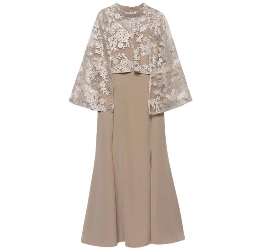 anuans エンブロイダリーレースケープセットドレス ベージュ S
