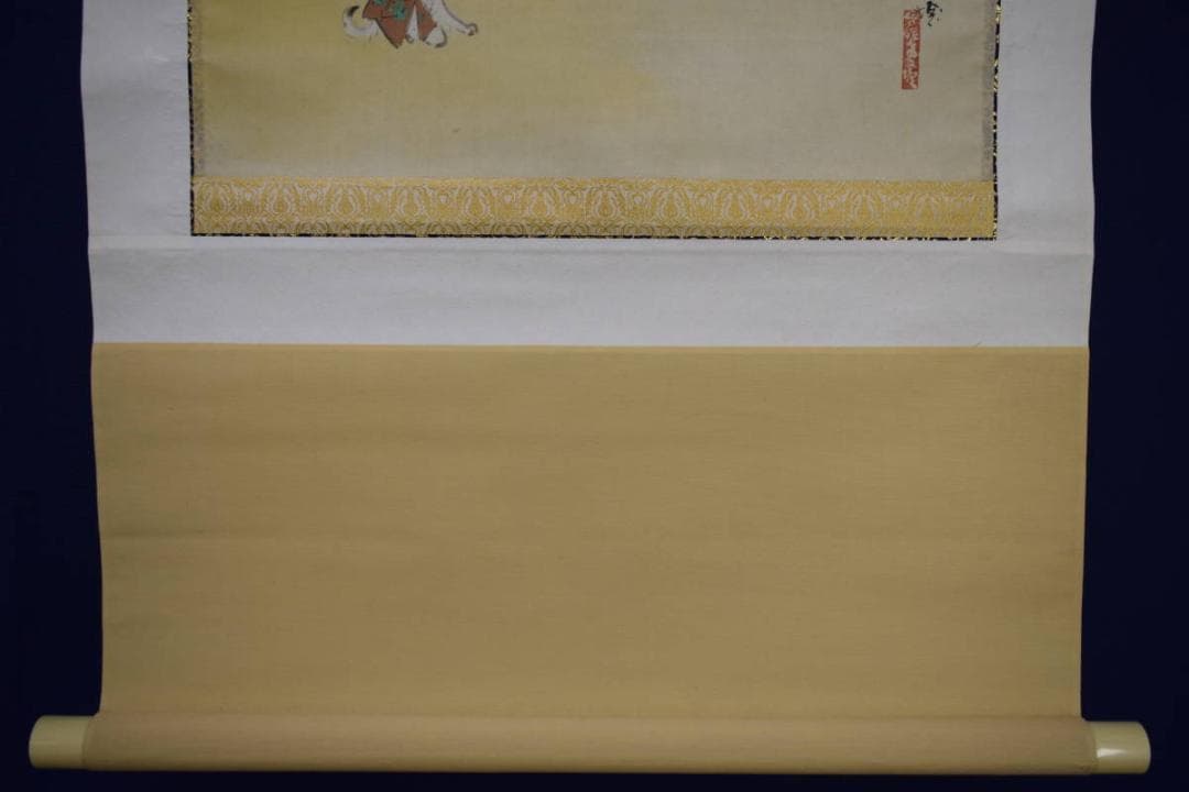 真作/林文塘/桃太郎図/猿/鳥/犬/きび団子/布袋屋掛軸HK-37