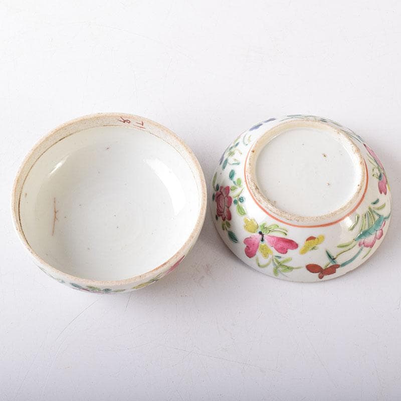 中国　粉彩　蓮花人物文　盒子　香合　蓋物　合わせ箱　V　R8271