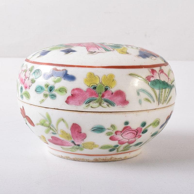 中国　粉彩　蓮花人物文　盒子　香合　蓋物　合わせ箱　V　R8271