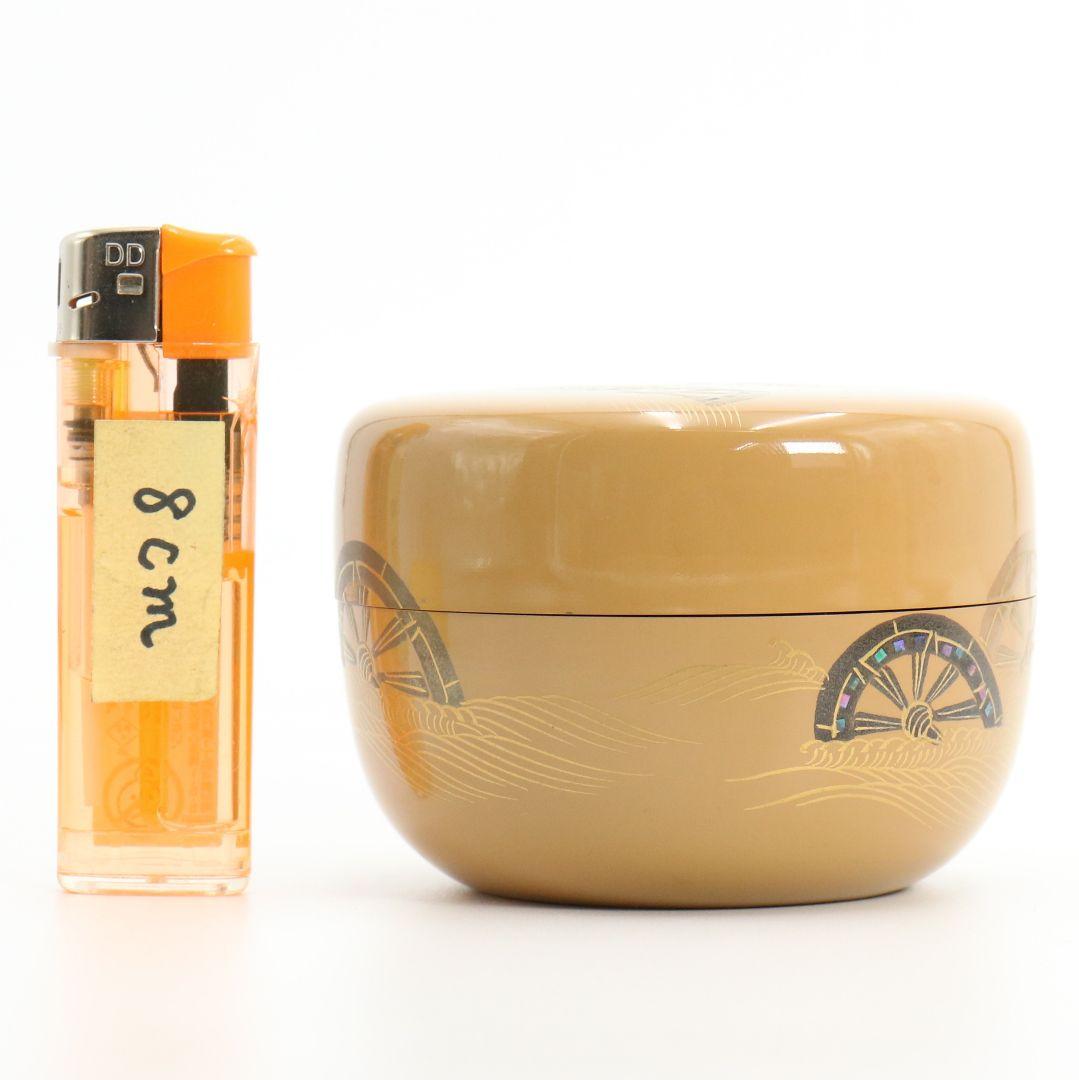 道場宗廣作 白漆源氏車蒔絵平棗 戸田宗寛 即日庵 淡能斎書付　OK167　1F6