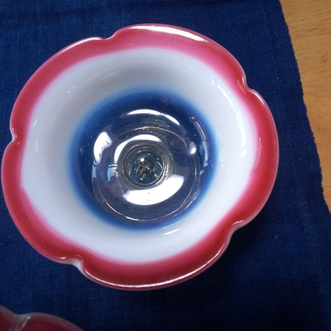 明治大正ロマン 輪花形 赤と乳白色の氷コップ5客