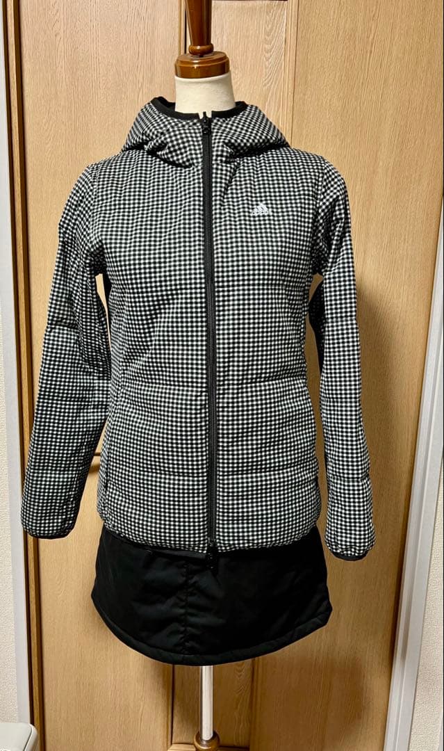 アディダスゴルフ リバーシブル中綿上下セット M ブラック×チェック｜軽量・美品