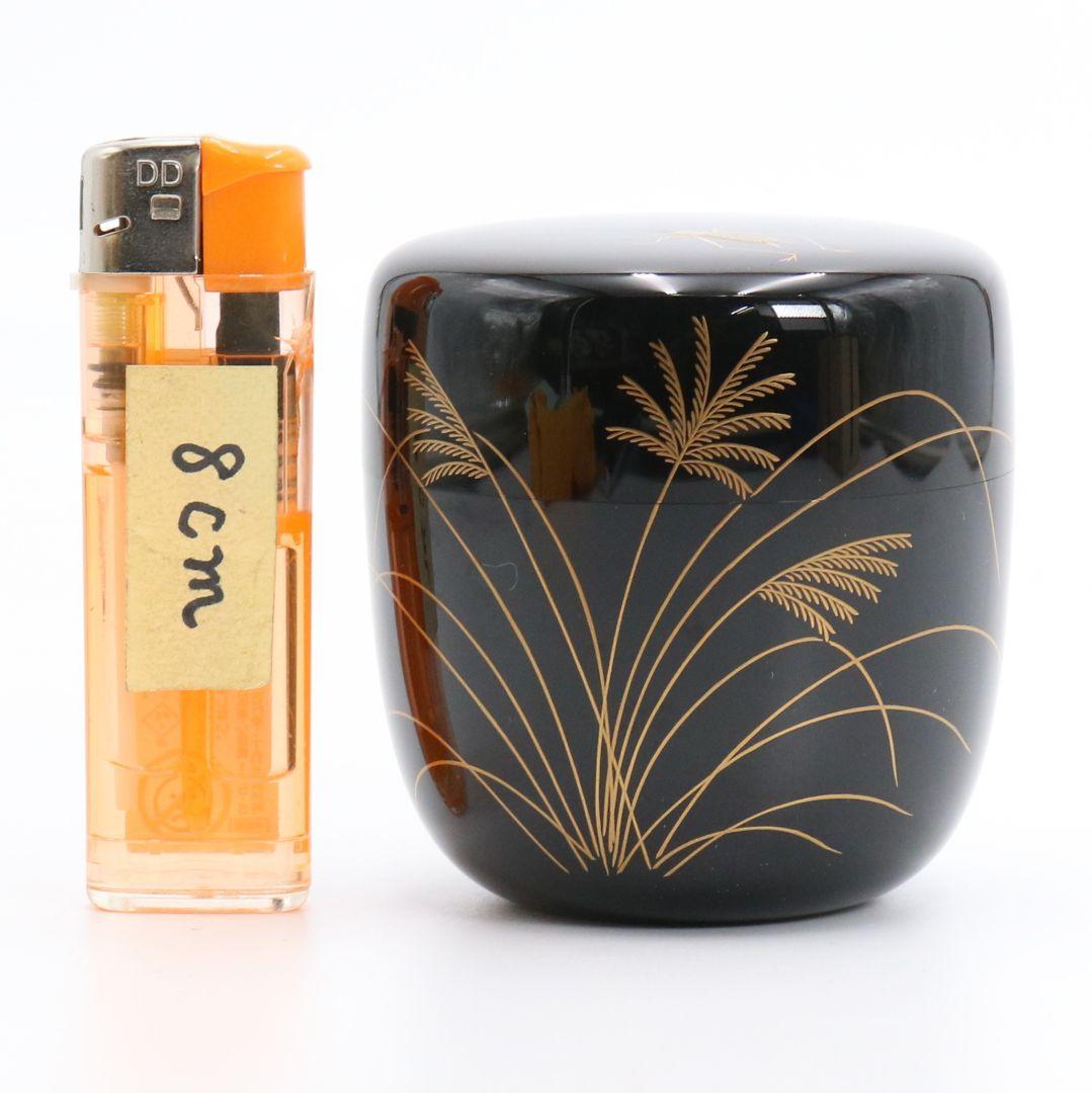 中村孝也作 鈴虫蒔絵中棗 金蒔絵 茶道具 共箱共布　V330　NT1